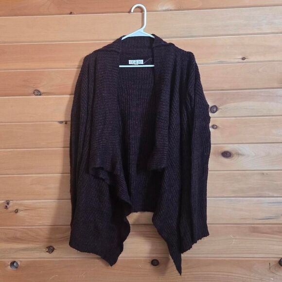 Womens Pink Rose Purple Chunky Asymmetrical Cozy Knit Open From Cardigan Sweater - Picture 1 of 6